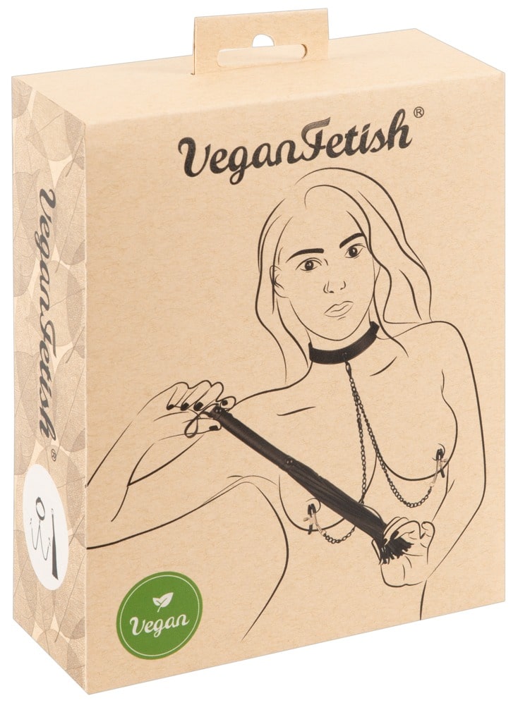 Vegan Fetish Halsfessel mit Nippelklemmen | Verpackung